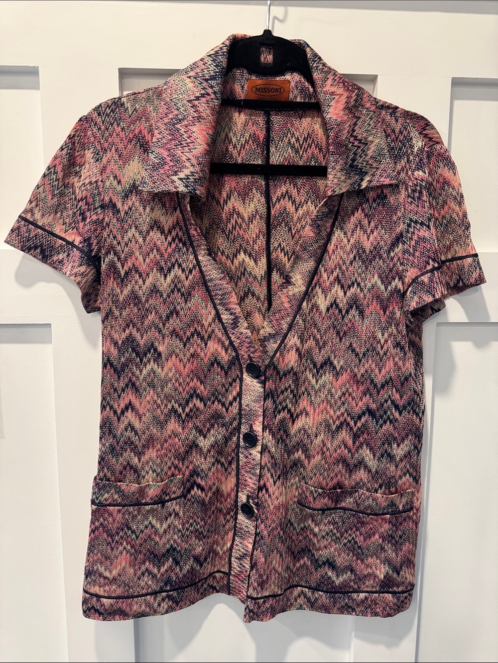 Vintage Missoni Pink Chevron Knit Button-Front Shirt orange label